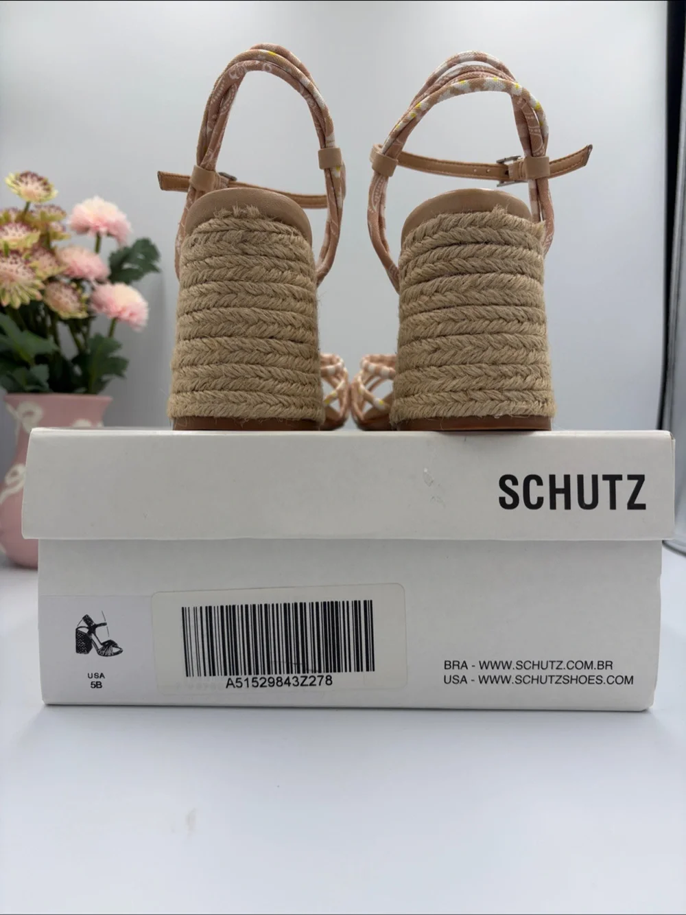 SCHUTZ Tan Sandal with Multicolor Braided Straps